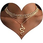 MJartoria Gold Layered Necklaces for Women Trendy Retro Snake Pendant Gold Necklace Chunky Link Chain Choker Necklaces for Jewelry Birthday Gifts