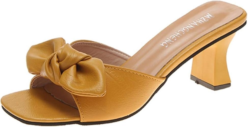 Amazon 7cmヒール オープントゥ ミュール 蝶結び リボン パンプス ミュール シューズ 靴 レディース ミュール パンプス オープントゥ 歩きやすい 太ヒール 蝶結び 黒 デザインヒール ハイヒール かわいい 結婚式 旅行 夏 ミュール