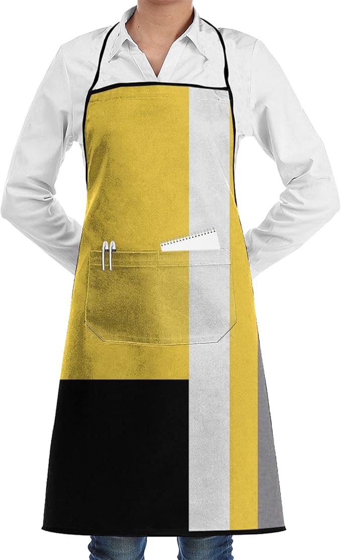 Apron Yellow Gray Black And White Geometry Square Modern Funny Cooking 