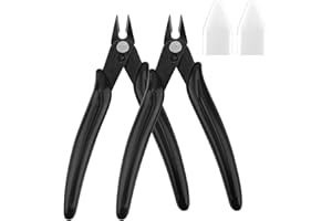 2pcs Micro Mini Small Wire Cutters, Anti-Slip Rubber Black Flush Sprue Cutter Needle Nose Cutting Pliers with 2 Plastic White