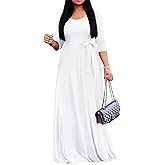 FANDEE Maxi Dress for Women 2026, Long Casual Empire Waist Dresses 3/4 Sleeve Round Neck with Belt