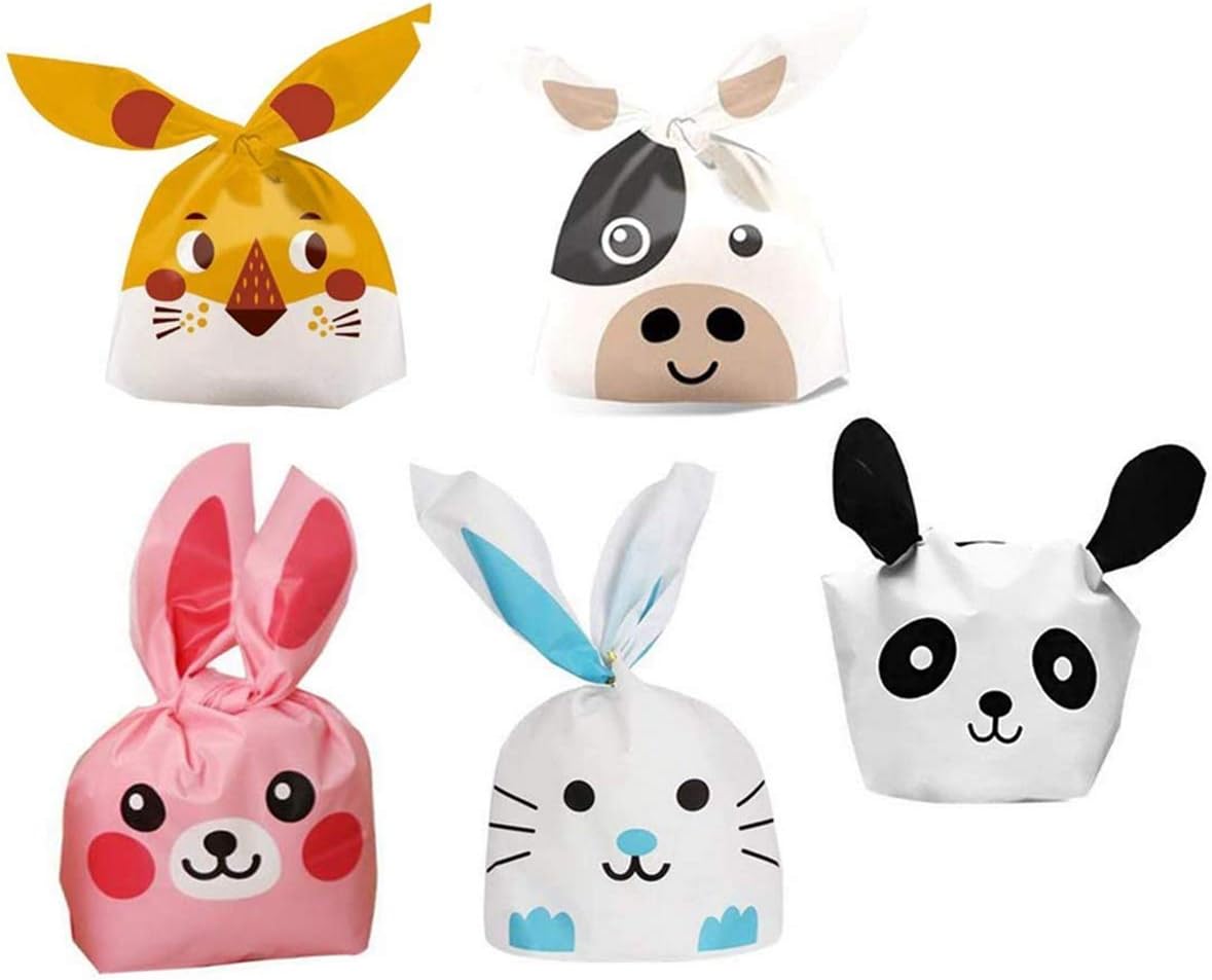 TANGGER 50 PCS Candy Bags Cute Ears Image Plastic Gift Bags for Wedding Cookie Bakery Biscuit Storage Party Bags and Buffet Supplies
