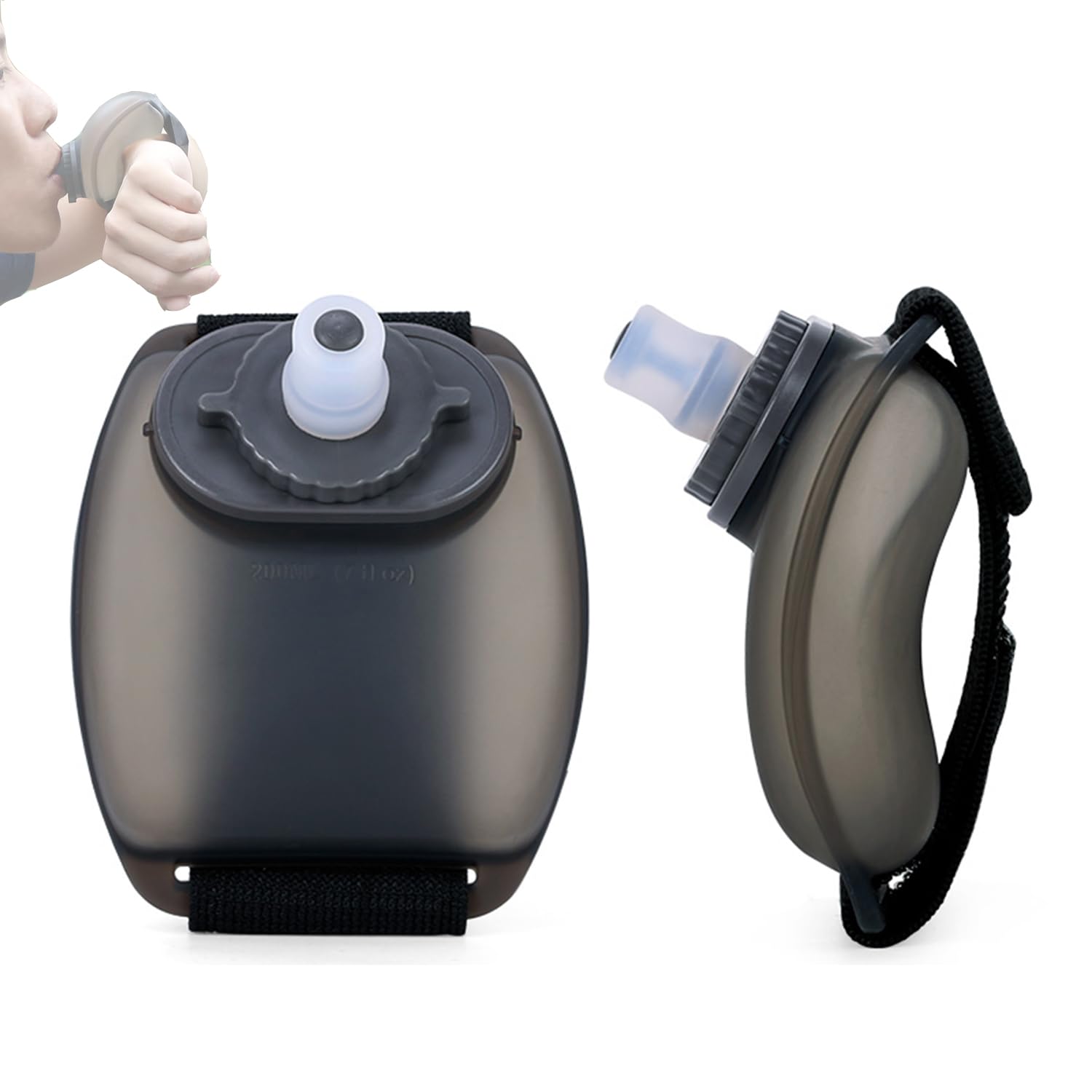 GQC Wrist Water Bottle Running Wrist Sports Water Bottles, 200 ml Upgrade Lightweight Silicone Foldable Portable Travel Cycling Bottle with BPA Free Leak Proof