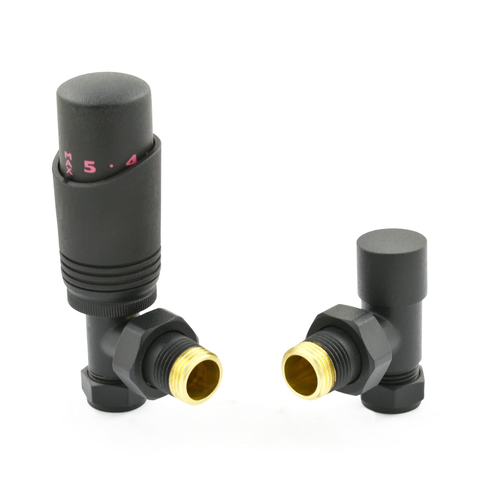 Hot Flow Textured Black Cascade Angled Modern TRV Thermostatic Radiator Valve (Pair) Includes Angled TRV Body & One Lock Shield for Quick & Easy Temperature Control. Perfect for Energy Saving.