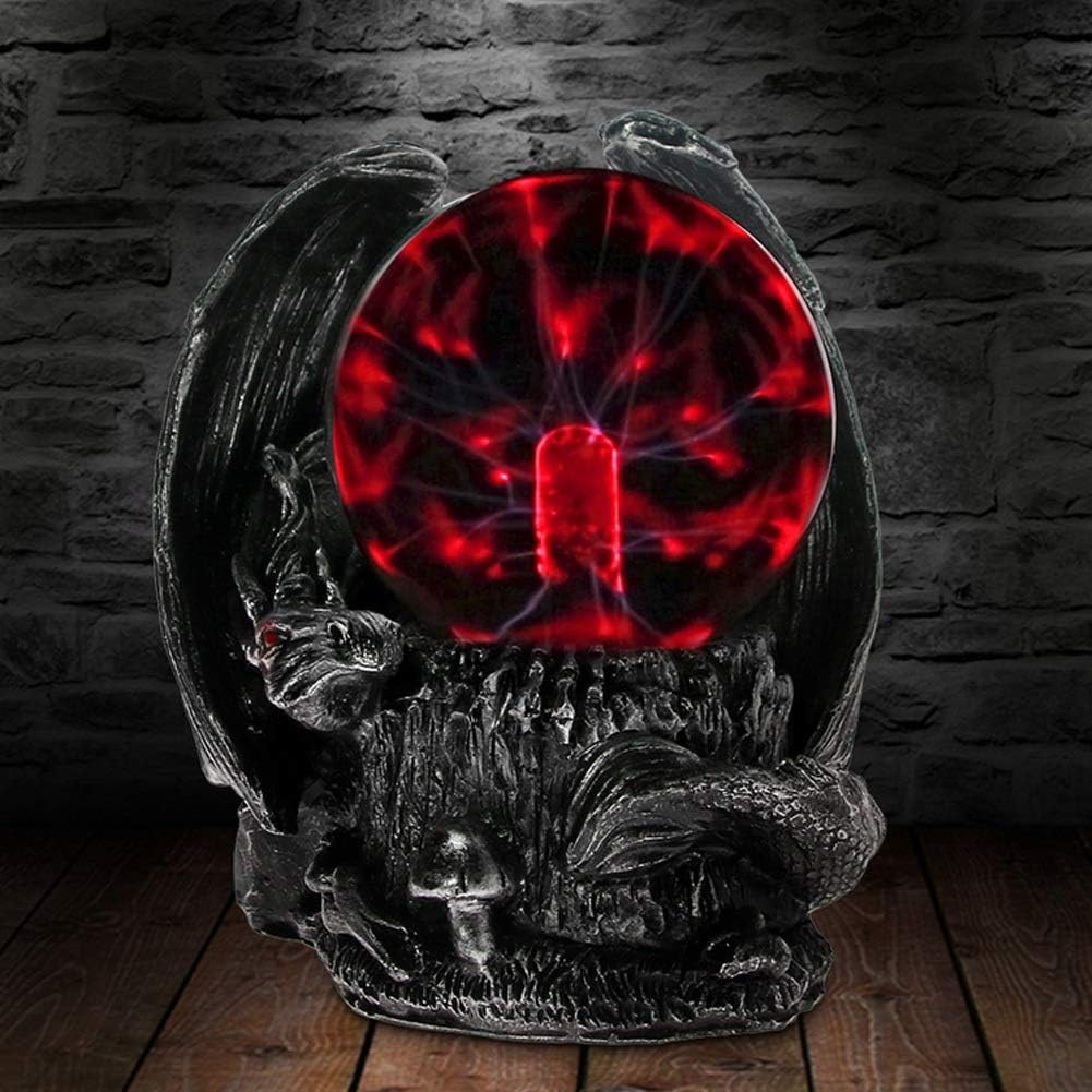 AIXZ Electric Plasma Ball Desk Lamp Gothic Medieval Dragon Guardian Pterosaur Horror Lighting Magical Statue Figurine Novelty Mood Light Halloween