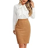 ZXIHZF Women's Vintage Faux Suede High Waist Knee Length Pencil Skirt with Back Slit Zip Up Bodycon