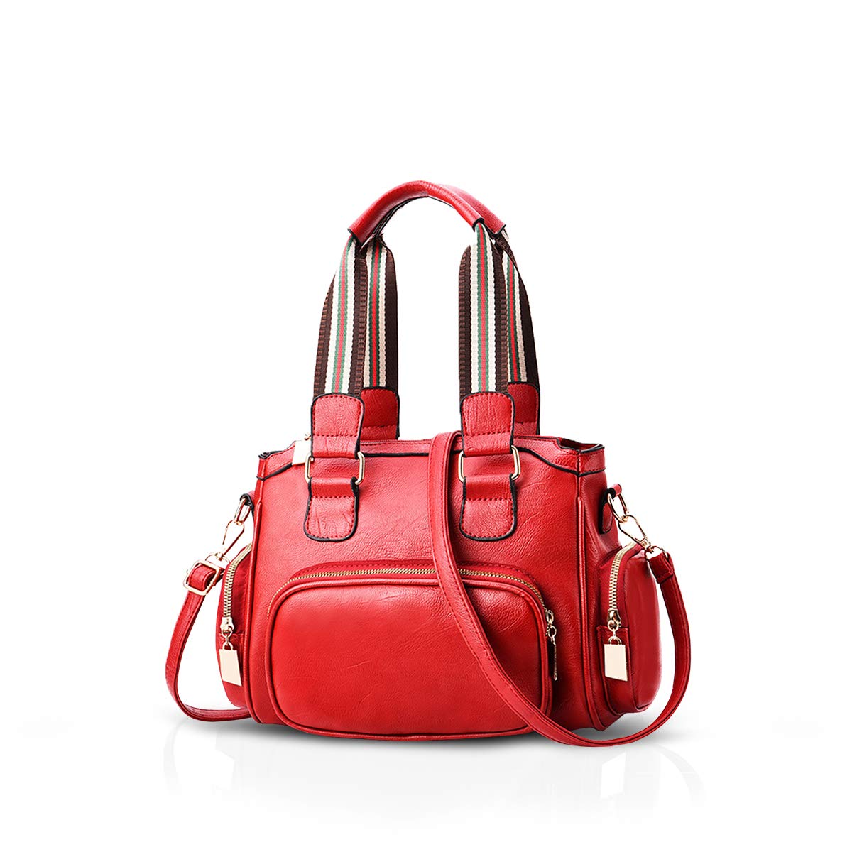 NICOLE&DORIS New Ladies Handbag Purses and Shoulder Bag Soft Leather Crossbody Bag with Multiple Pockets Red