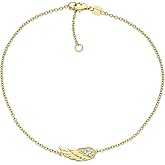 Bling Jewelry .925 Sterling Silver CZ Accent Protection Guardian Angel Wing Feather Charm Guardian Angel Wing Anklet Bracelet for Women Teen