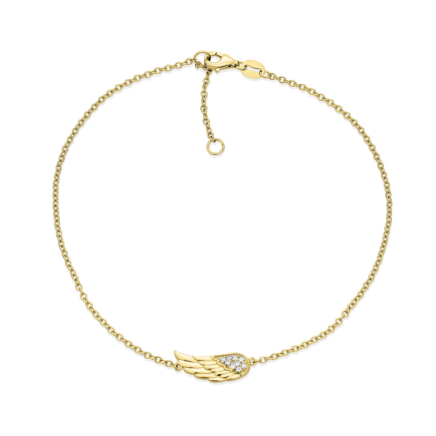 Bling Jewelry 14K Gold Plated .925 Sterling Silver Delicate Protection Guardian Angel Wing Feather Anklet Charm CZ Anklet Link Bracelet for Women Teens