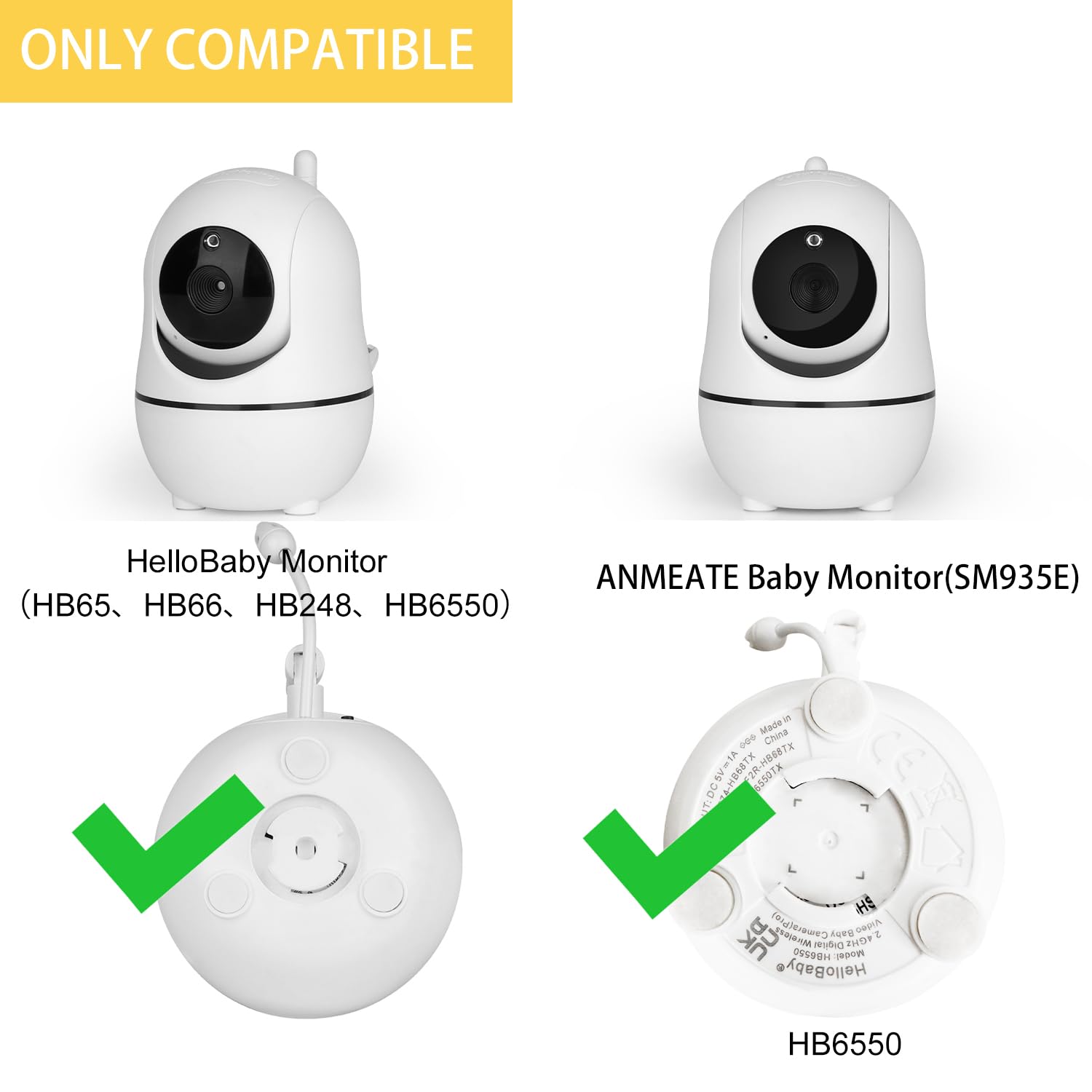 iTODOS Baby Monitor Mount Compatible with HelloBaby HB65/HB66/HB248,ANMEATE SM935E Baby Monitor Camera, Versatile Twist Mount Without Tools or Wall Damage -White