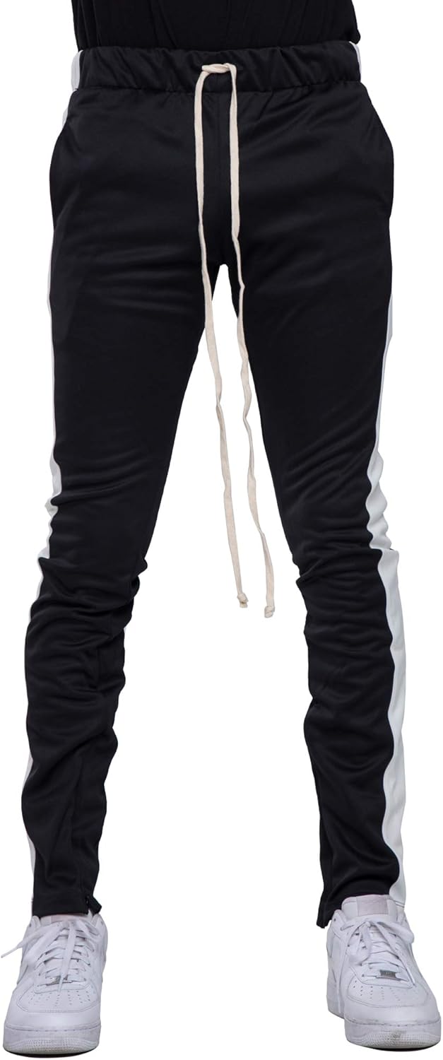 EPTM Men's Stripe Track Pants Slim Fit with Ankle Zippers: Clothing
