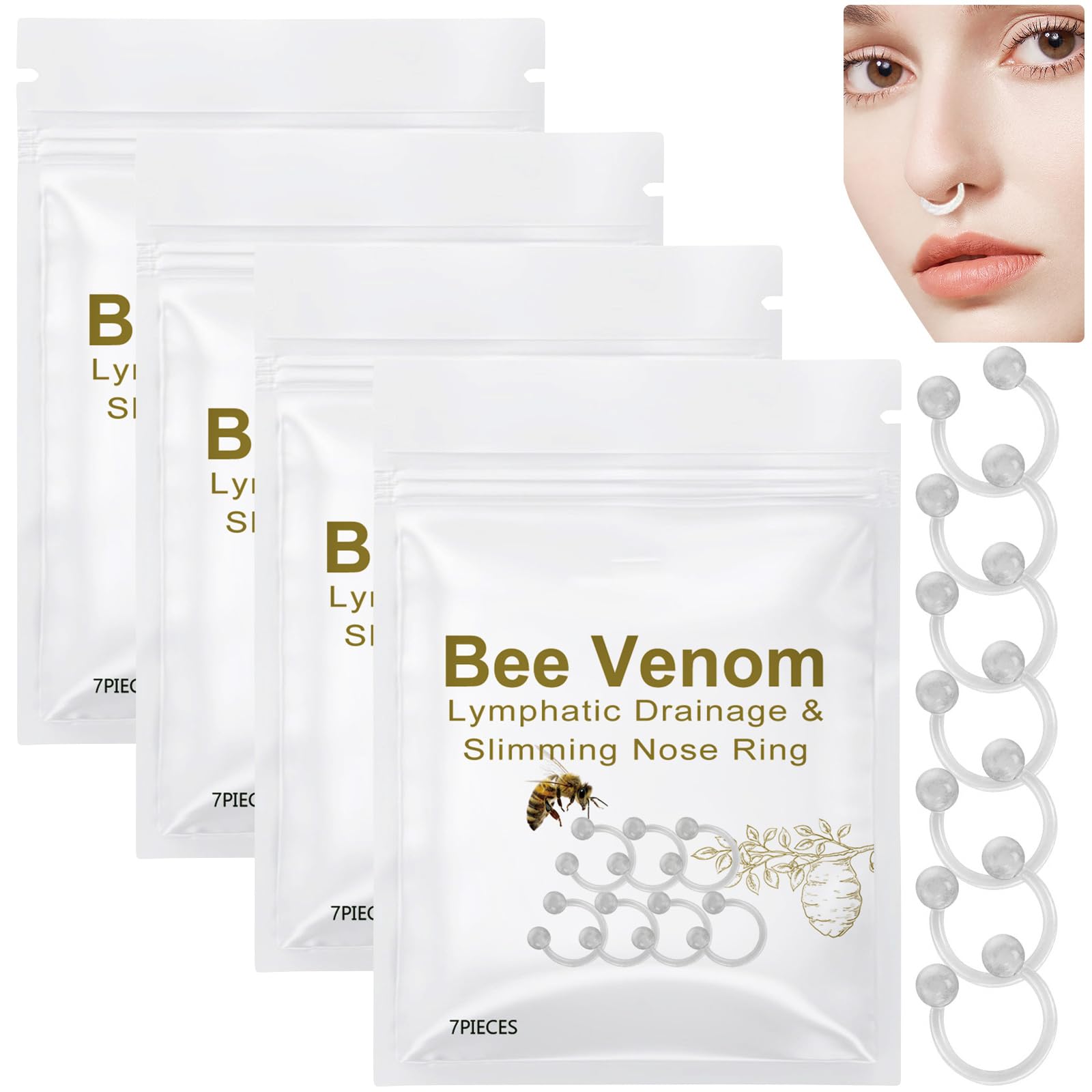 FunnAura 28PCS Bee Venom Lymphatic Drainage Nose Ring Reduce Stress and Anxiety