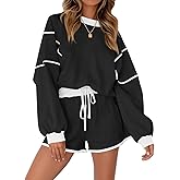Yousify Womens Sweatsuits 2 Piece Outfits Oversized Crewneck Sweatshirts High Waisted Casual Shorts Lounge Wear Shorts Sets