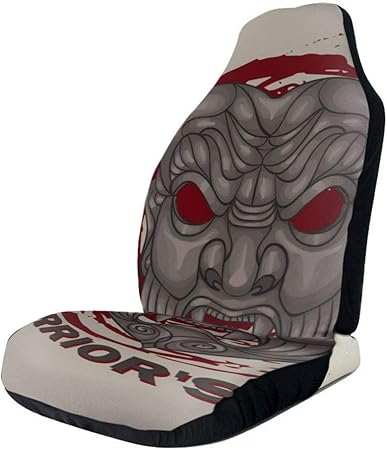 Amazon 車用シートカバー 日本のサムライマスクベクトルアートイラスト日本の伝統的な軍隊 おしゃれ かわいい マルチカラー 軽自動車 普通車 フロント座席適用 シートカバー 車 バイク