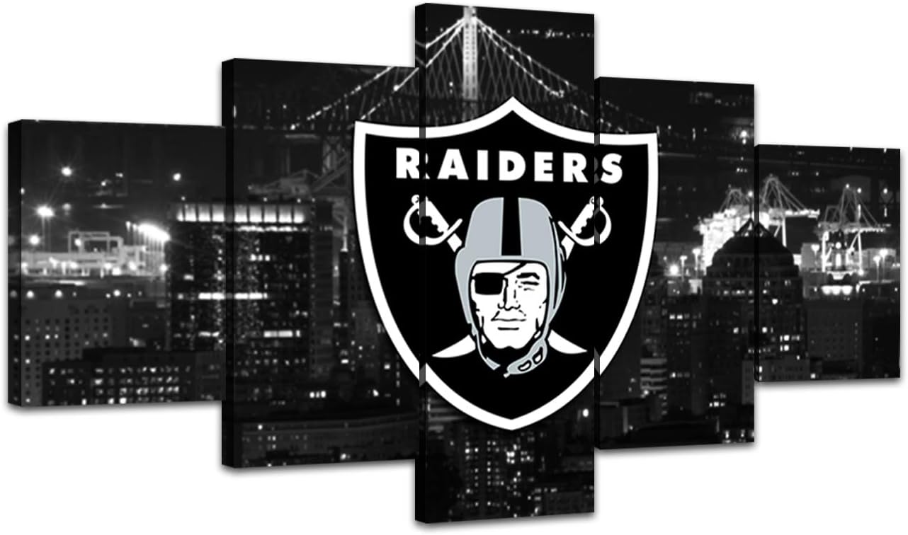 MIAUEN Oakland Raiders Wall Pictures Canvas Art Poster Living Room Decor Sports Football Home Game Room Decoration Prints Framed Painting Ready to Hang(60''Wx32''H)