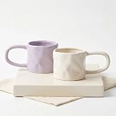 TANEW Ceramic Espresso Shot Cups (Set of 2), 2.5oz Small Tiny Coffee Cups, Mini Demitasse Mugs for Latte, Cappuccino, Macchiato, Tea Purple &amp; Sand