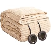 HOMISPRITE Heated Blanket King Size 100"x90",ETL Certification-6 Heating Levels Electric Blanket&1-10 Hour Auto Off,Heating Blanket with Dual Controller (Beige)