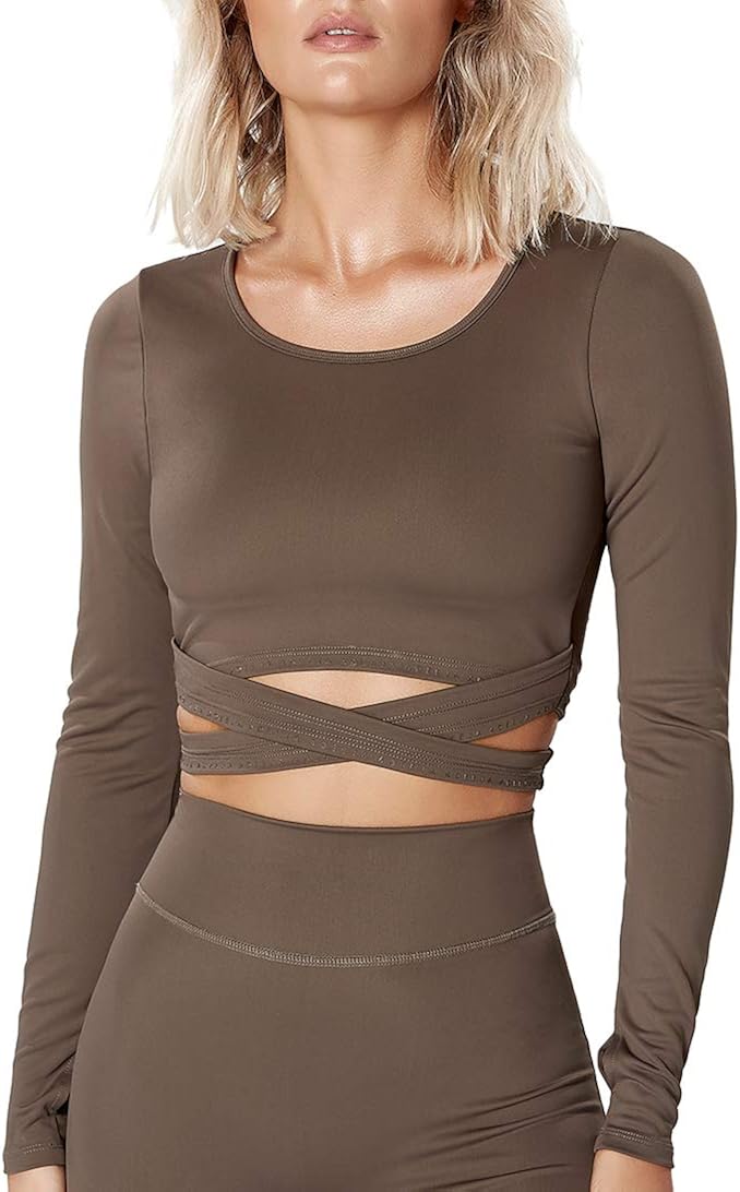 Women Long Sleeve Crop Top Sports Top (Deep Taupe, Small) Amazon.ca