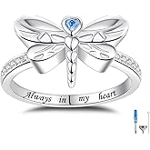 Sterling Silver Dragonfly Urn Ring Always in My Heart Women Ring Animal Memorial Keepsake Cremation Ash Jewelry for Loss of a Loved One