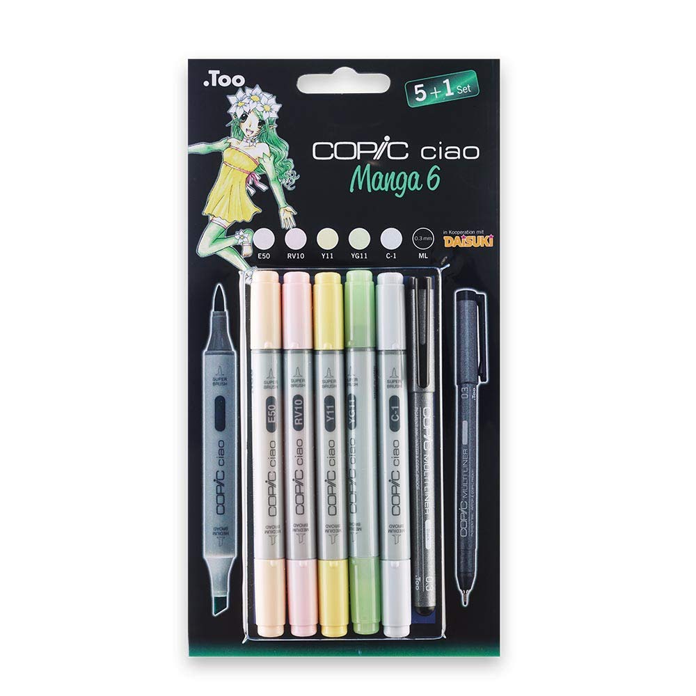 COPIC Ciao Coloured Marker Pen - 5+1 Set Manga 6, for Art & Crafts, Colouring, Graphics, Highlighter, Design, Anime, Professional & Beginners, Art Supplies & Colouring Books — image 1