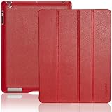 INVELLOP RED Leatherette Cover Case for iPad 2 / iPad 3 / The new iPad (Built-in magnet for sleep/wake feature)