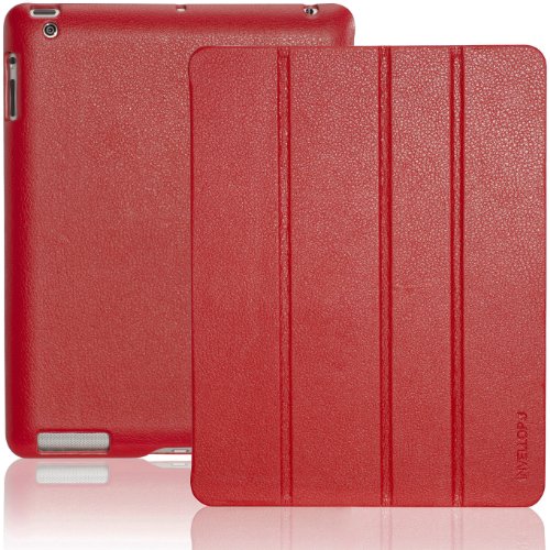 INVELLOP RED Leatherette Cover Case for iPad 2 / iPad 3 / The new iPad (Built-in magnet for sleep/wake feature)