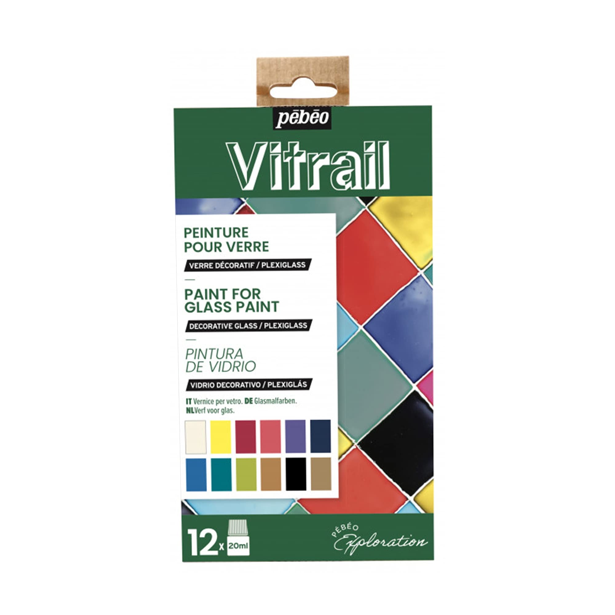 Pébéo Vitrail Exploration Set - Glass Painting Kit - Transparent and Glossy Glass Paint - 12 x 20 ml Bottles in Assorted Colours