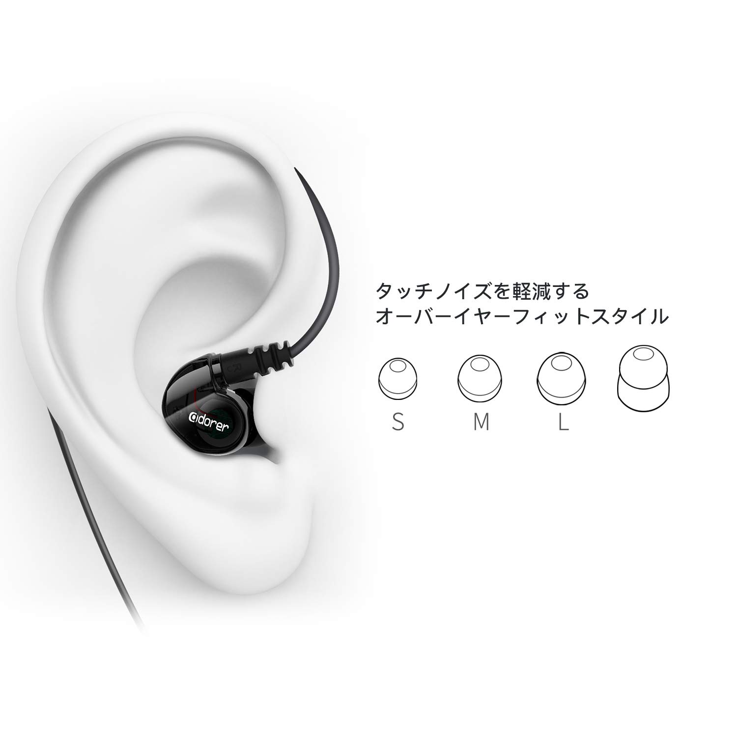 AdorerスポーツイヤホンRX6ノイズアイソレーションマイク付きイヤホンヘッドフォン、iOS、Androidなどのベース用イヤホン - ブラック (黑)