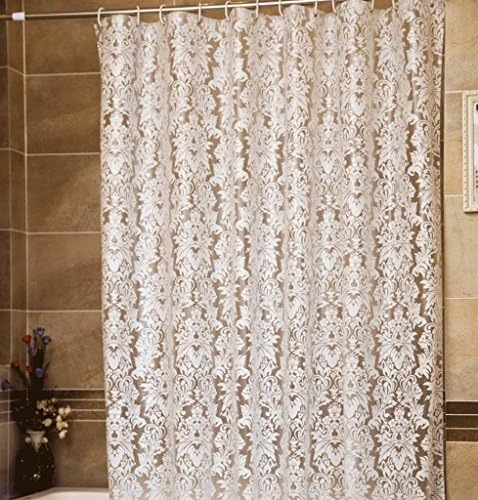 White Floral Pattern PEVA Transparent Shower Curtain Water Resistant, 78 inches wide by 110 inches long