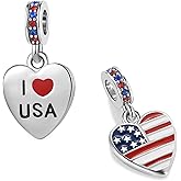 NARTGO Military Family Mom Dad Wife Sister Charm I Love USA American Flag Bead Compatible with Pandora Charms Bracelets