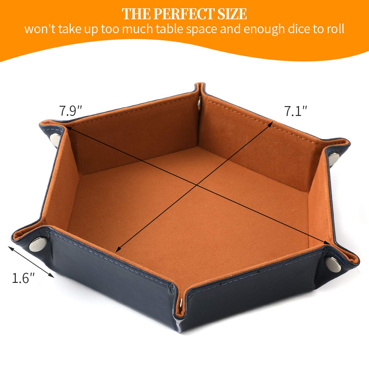 2 Pcs Portable Folding Dice Rolling Tray Set for RPG DND Table Games - PU Leather and Velvet Holder Storage Box - Navy Blue and Camel