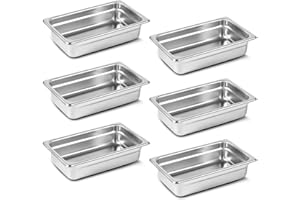 Aplancee 1/4 Hotel Pans 2.5 Inch Deep Stainless Steel Food Pan - Anti-Jam 6 Pack Steam Table Pan Set for Catering, Buffet Use, Kitchen Prep
