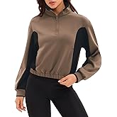 ONFERS Womens Quarter Zip Pullover Cropped Sweatshirts Color Block Tops Workout Spring Fall Outfits with Pockets