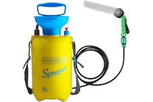 Finderomend Portable Shower for Camping with 7 Spray Modes, Hand Press Camping Shower with Removable Hose and Shower Head,Pressure Rinse Kits for Hiking Traveling Garden Beach Pet Shower