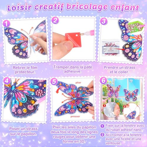 Gift Girl 6 8 10 7 5 9 Years, Children's Manual Activity Butterfly Diamond Painting Child Toy Girl 6 7 8 9 Years, Creative Hobbies 6 8 10 Years Sun Catcher Window Color Deco Birthday Gifts 4-12