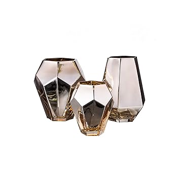 Amazon Com Golden Silver Glass Vase Modern Plating Fake Flowers