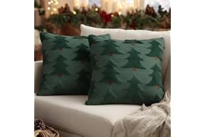 GEEORY Christmas Pillow Covers 18x18 Inch Set of 2, Christmas Decorations Xmas Tree Soft Plush Fluffy Faux Fur Decorative Throw Pillows Rustic Winter Decor Cushion Case Green Brown GC033-18