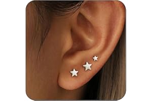 Lunvky 3 Pairs 14K Gold Stud Earring Sets for Women Dainty 925 Sterling Silver Earrings for Multiple Piercing Tiny Cartilage Tragus Cute Trendy Post Earrings Stacks Jewelry Gifts