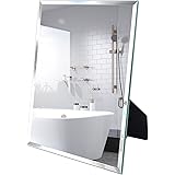 Amazon Brand – Pinzon Frameless Desk Mirror, Rectangle Beveled Edge Table Mirror, Tabletop Vanity Makeup Mirrors for Bathroom