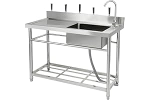 47.2" x 33.5" x 19.7" Stainless Steel Utility Sink, Freestanding Single Bowl with Hot & Cold Water Faucet & Undershelf, Comme