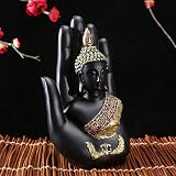 NHBETYS Resin Palm Buddha Statue Meditating Thai Buddha Home Decor Black view 5