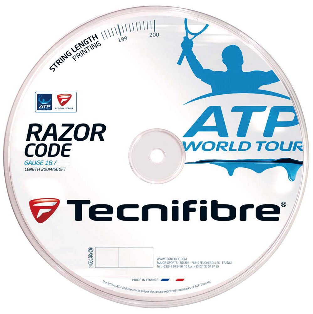 Tecnifibre ATP Razor Code Tennis String - 200m Reel, Color- Blue, Gauge- 1.30mm