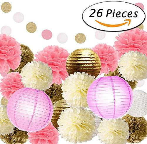 Tissue Paper Pom Poms Flower Ball Paper Lantern Wedding Party Bridal Shower Baby Shower Bridal Decoration by feierna (26 Pcs)