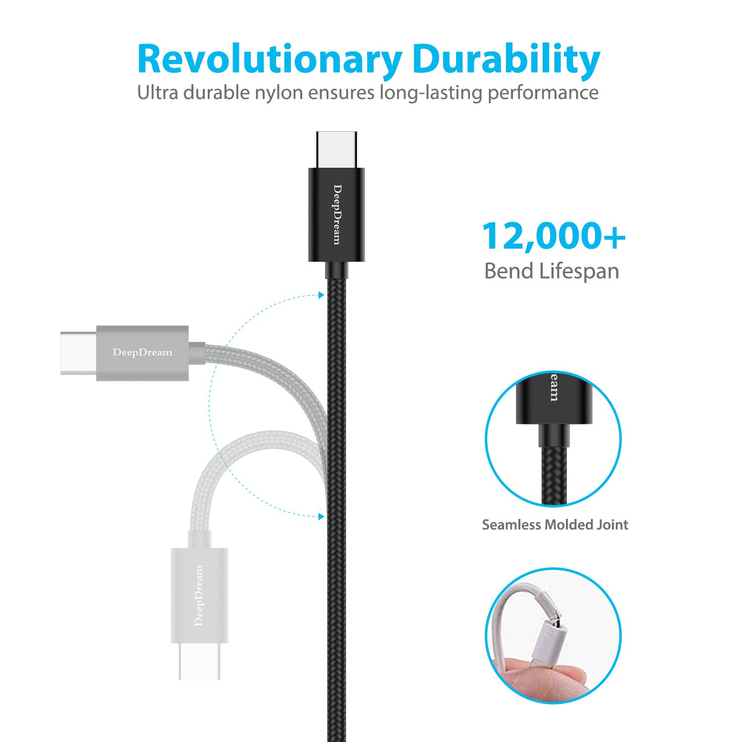 USB C Kabel auf USB 3.0 Snowkids [2 Stück] 2m USB Type C Ladekabel, Nylon Type-C kabel für Samsung Galaxy S8 Plus,Note 8, Huawei P10/P9, Sony Xperia XZ, Lumia 950/950XL,Nexus 5X/6P,HTC 10/U11,OnePlus
