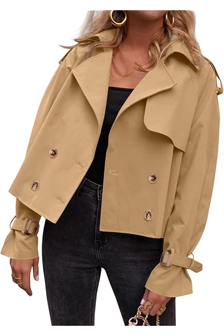 Lightweight Women IDEALSANXUN Women's Cropped Double Breasted