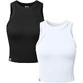 OQQ Womens 2 Pack Crop Tank Tops Crew Neck Sleeveless Ribbed Stretch Workout Athleisure Tops