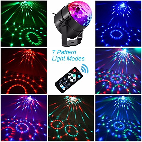Party Disco Ball Lights, Sibaok Sound Activated LED Rotating Magic DJ Strobe Lighting Lights, 7-Color RGB Stage Effect Show Light for Kids Room Dancing Wedding Birthday Parties Gifts