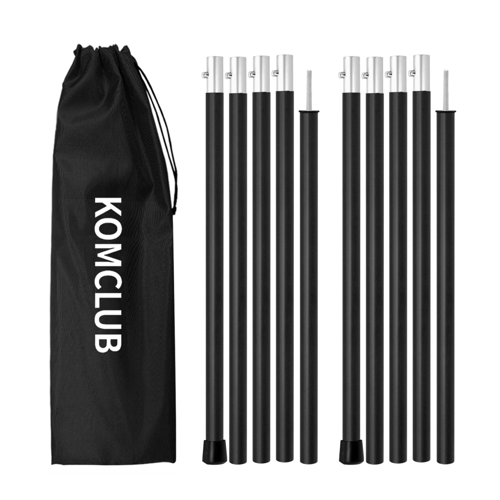 KOMCLUB Tent Poles Tarp Poles, 5-Section Telescoping Aluminum Rods for Tent Fly and Tarps, Lightweight Replacement Adjustable Tent Poles for Outdoor Sport Camping 78Inch (Black)
