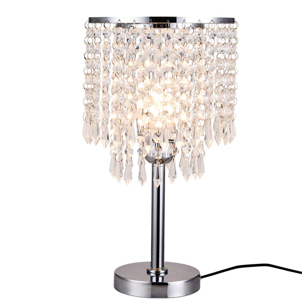 YAYY Crystal Table Desk Lamp, Modern Bedside Table Lamp, Nightstand Decorative Room Table Lamp, Sliver Lamp Shade Night Light Fixture for Living Room/Bedroom/Dining Room/Kitchen
