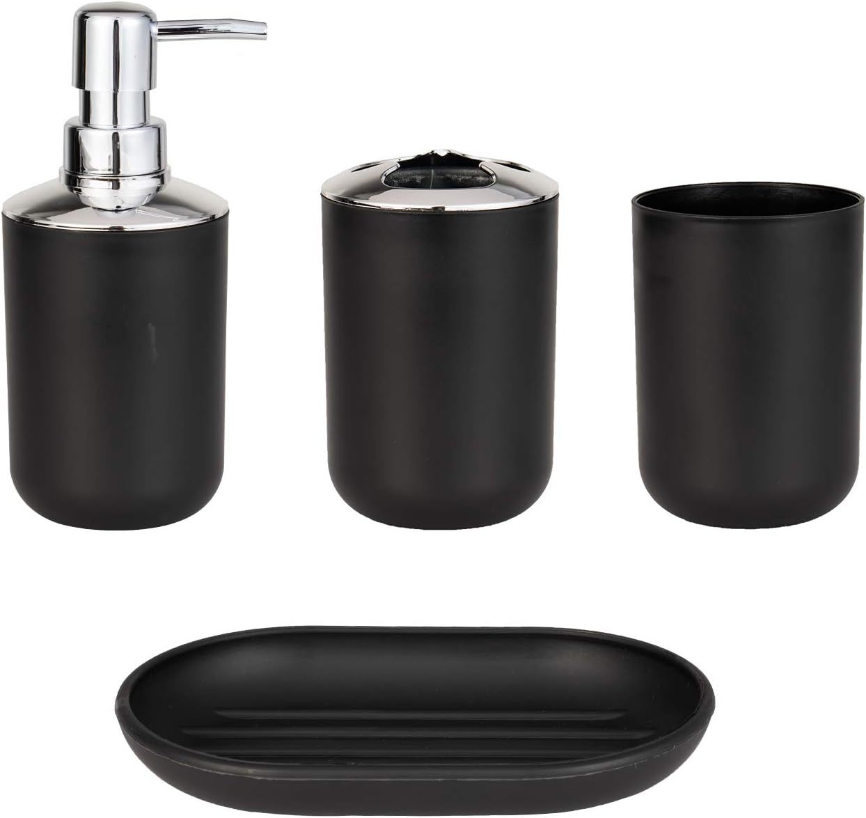 Bathroom Accessory Set 4 Pcs Plastic Bathroom Decor Toothbrush Holder Toothbrush Cup Soap Dispenser Soap Dish Farmhouse Decor Bathroom Home Decor Craft (Black): Home & Kitchen